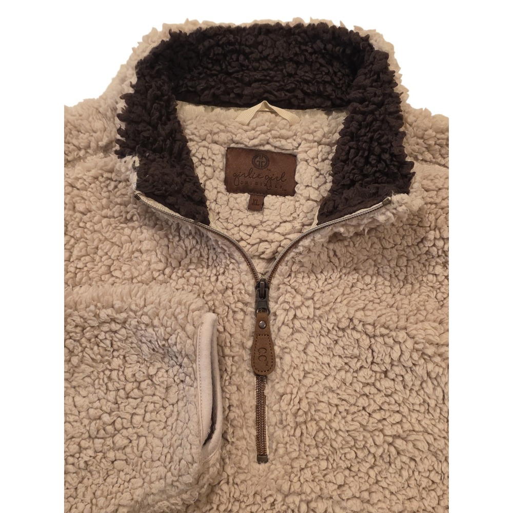 C.C. Girlie Girl Originals Sherpa Fleece Pullover Womens XL 1/4 Zip Beige Cozy